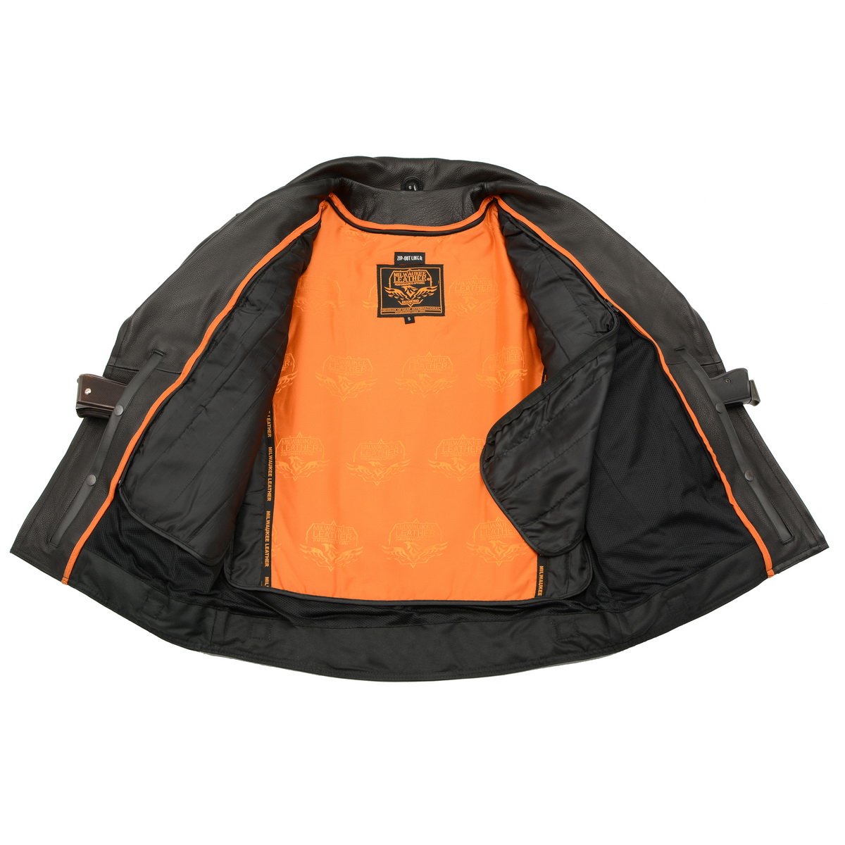 LKM1720 Men's Black Premium Leather Motorcycle Vented Leather Jacket w/ Multi-Utility Pockets