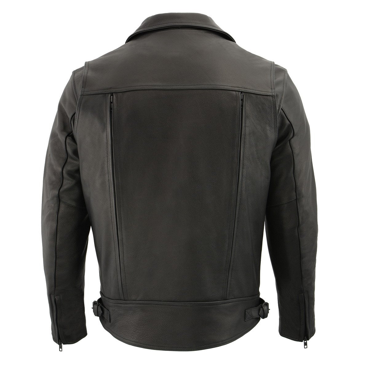 LKM1720T Men's Tall Sizes Black Premium Leather Motorcycle Vented Leather Jacket w/ Utility Pockets