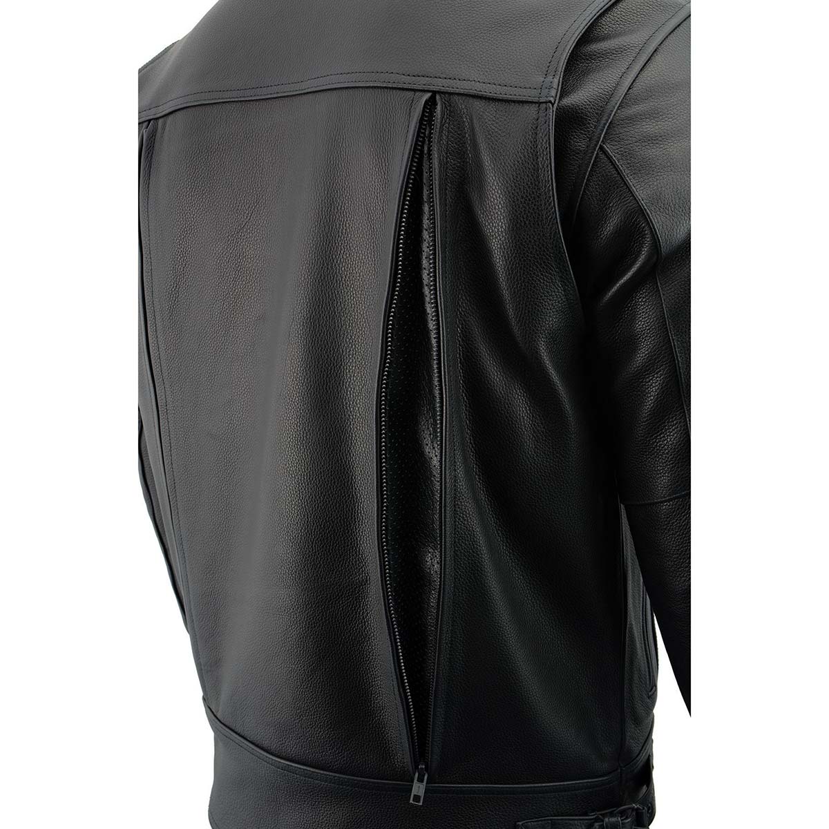 LKM1720T Men's Tall Sizes Black Premium Leather Motorcycle Vented Leather Jacket w/ Utility Pockets
