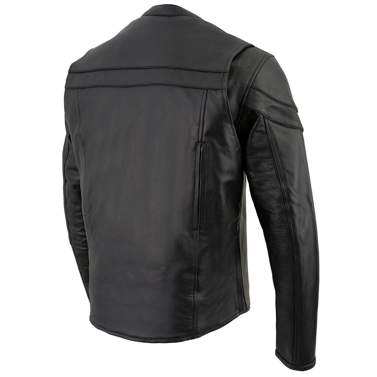 LKM1725 Men's Black Leather Sporty Crossover Scooter Motorcycle Jacket w/ Reflective Piping
