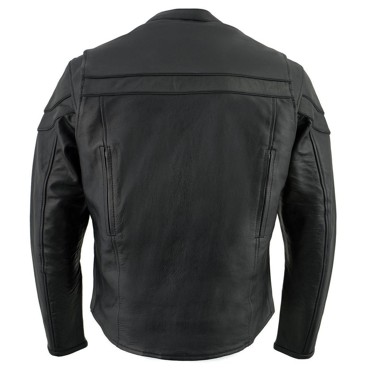LKM1725 Men's Black Leather Sporty Crossover Scooter Motorcycle Jacket w/ Reflective Piping