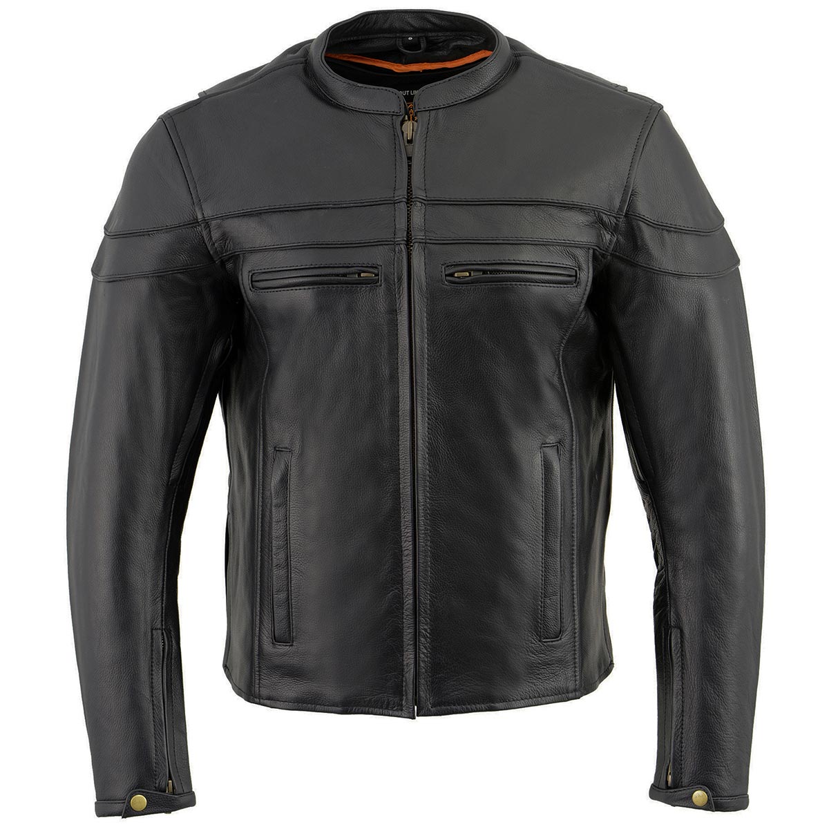 LKM1725 Men's Black Leather Sporty Crossover Scooter Motorcycle Jacket w/ Reflective Piping