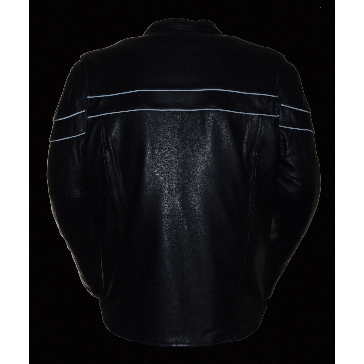LKM1725 Men's Black Leather Sporty Crossover Scooter Motorcycle Jacket w/ Reflective Piping