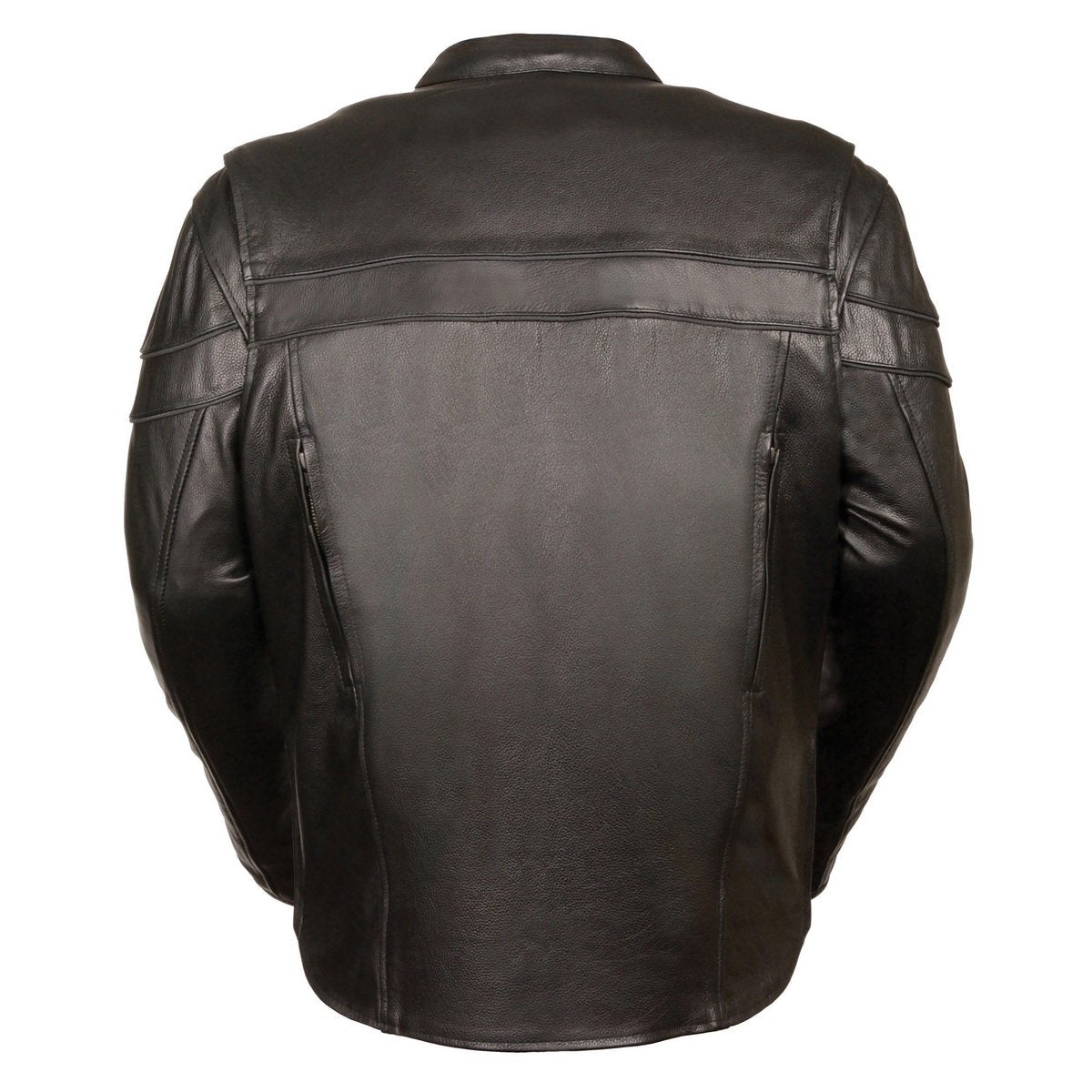 LKM1725 Men's Black Leather Sporty Crossover Scooter Motorcycle Jacket w/ Reflective Piping