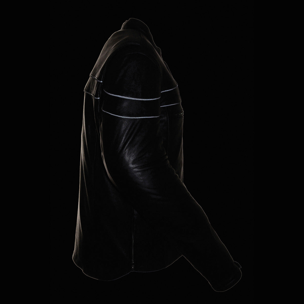 LKM1725 Men's Black Leather Sporty Crossover Scooter Motorcycle Jacket w/ Reflective Piping