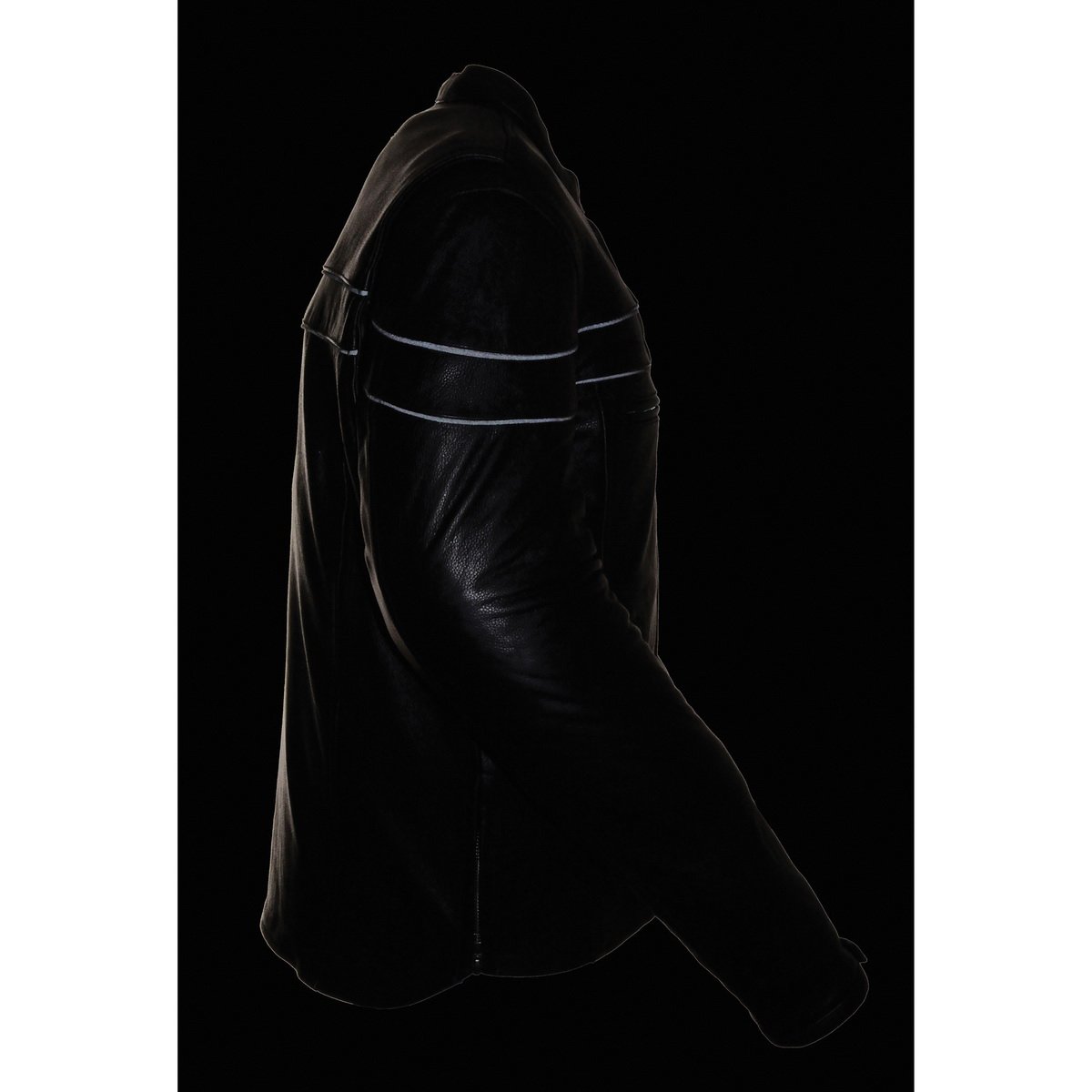 LKM1725 Men's Black Leather Sporty Crossover Scooter Motorcycle Jacket w/ Reflective Piping
