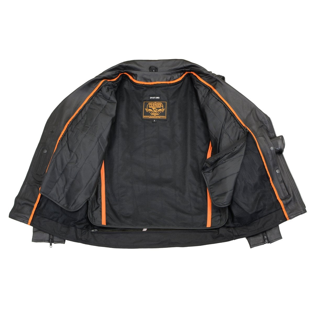 LKM1760 Men's Black Leather Motorcycle Riders Jacket w/ Multi-Utility Pockets