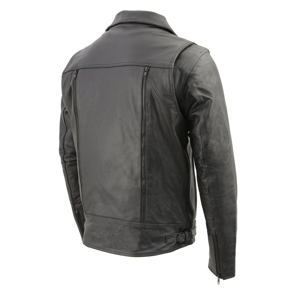 LKM1760 Men's Black Leather Motorcycle Riders Jacket w/ Multi-Utility Pockets
