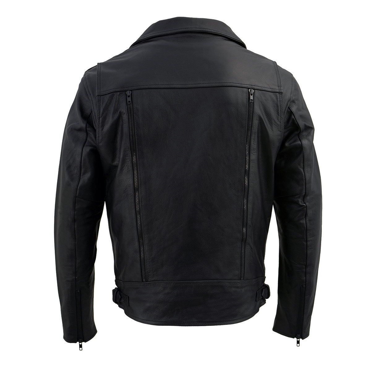LKM1760 Men's Black Leather Motorcycle Riders Jacket w/ Multi-Utility Pockets