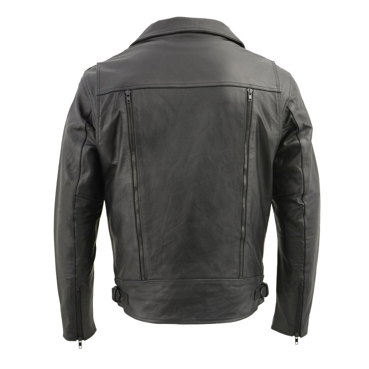 LKM1760 Men's Black Leather Motorcycle Riders Jacket w/ Multi-Utility Pockets