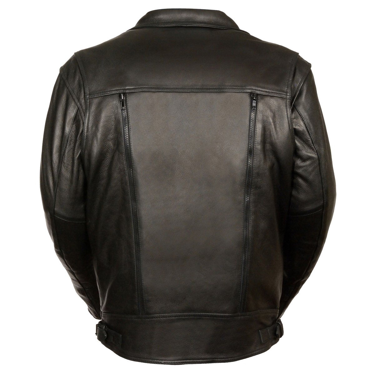 LKM1760 Men's Black Leather Motorcycle Riders Jacket w/ Multi-Utility Pockets