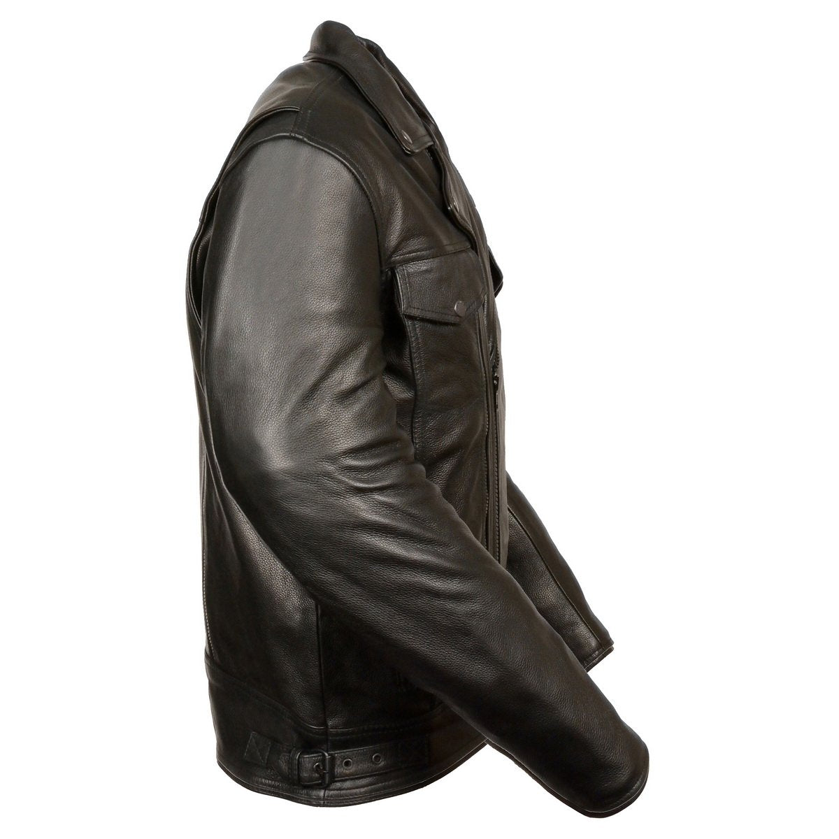 LKM1760 Men's Black Leather Motorcycle Riders Jacket w/ Multi-Utility Pockets