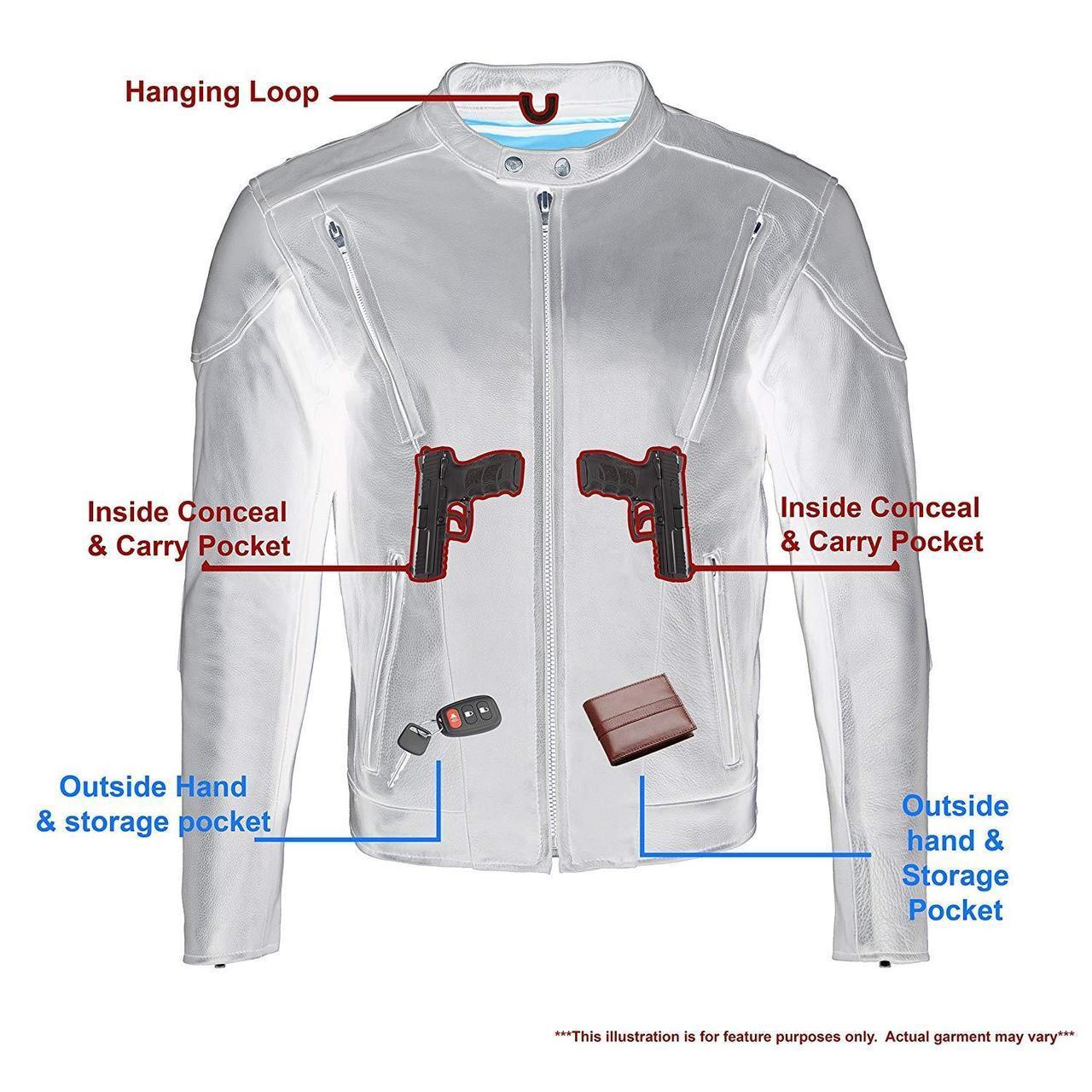 LKM1765 Men's Black Leather Racer Style Side Laced Motorcycle Jacket w/ Ventilation System