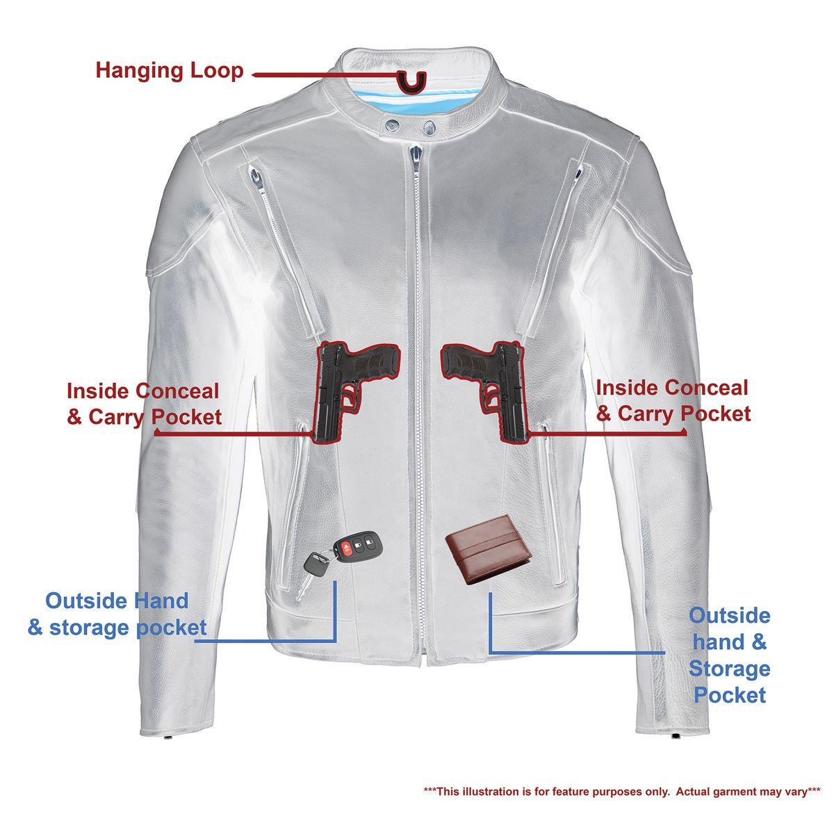 LKM1765 Men's Black Leather Racer Style Side Laced Motorcycle Jacket w/ Ventilation System