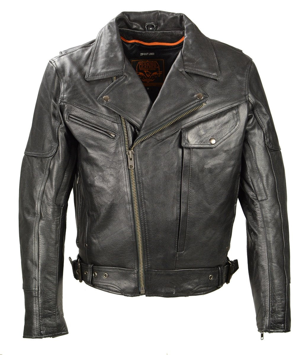 LKM1770 Men's Black Premium Thick Leather Motorcycle Jacket Brando Style Biker Jacket