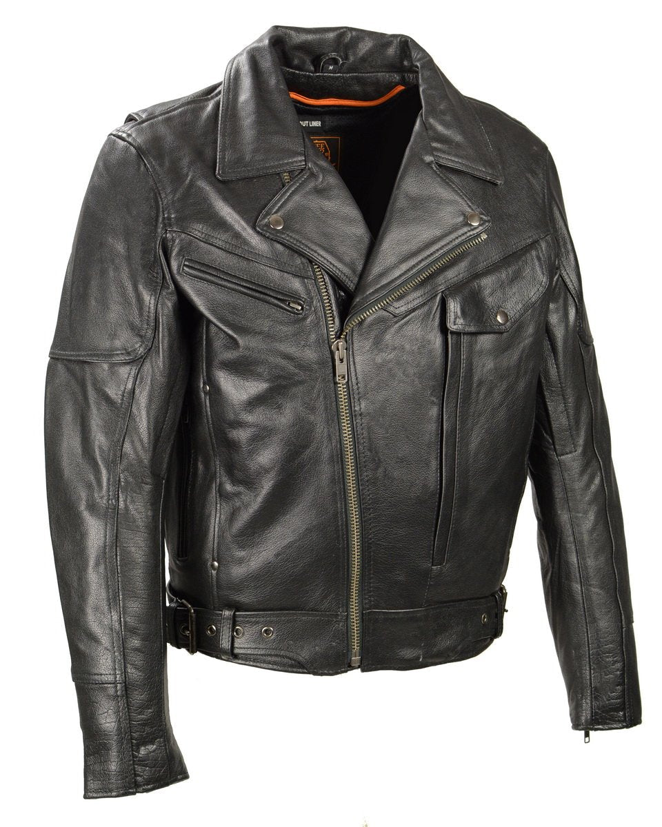 LKM1770 Men's Black Premium Thick Leather Motorcycle Jacket Brando Style Biker Jacket