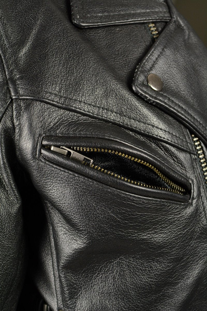 LKM1770 Men's Black Premium Thick Leather Motorcycle Jacket Brando Style Biker Jacket