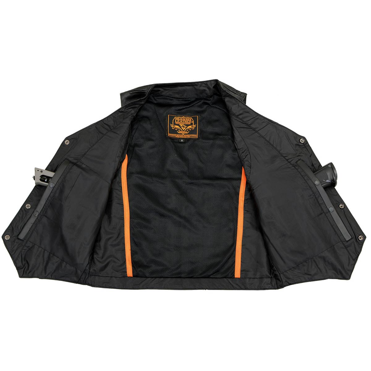 LKM3700 Men's Classic Black Leather Motorcycle Rider Vest w/ Buffalo Nickel Snaps Closure