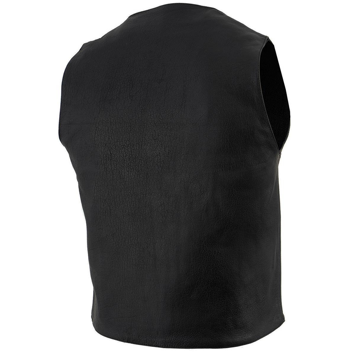 LKM3700 Men's Classic Black Leather Motorcycle Rider Vest w/ Buffalo Nickel Snaps Closure