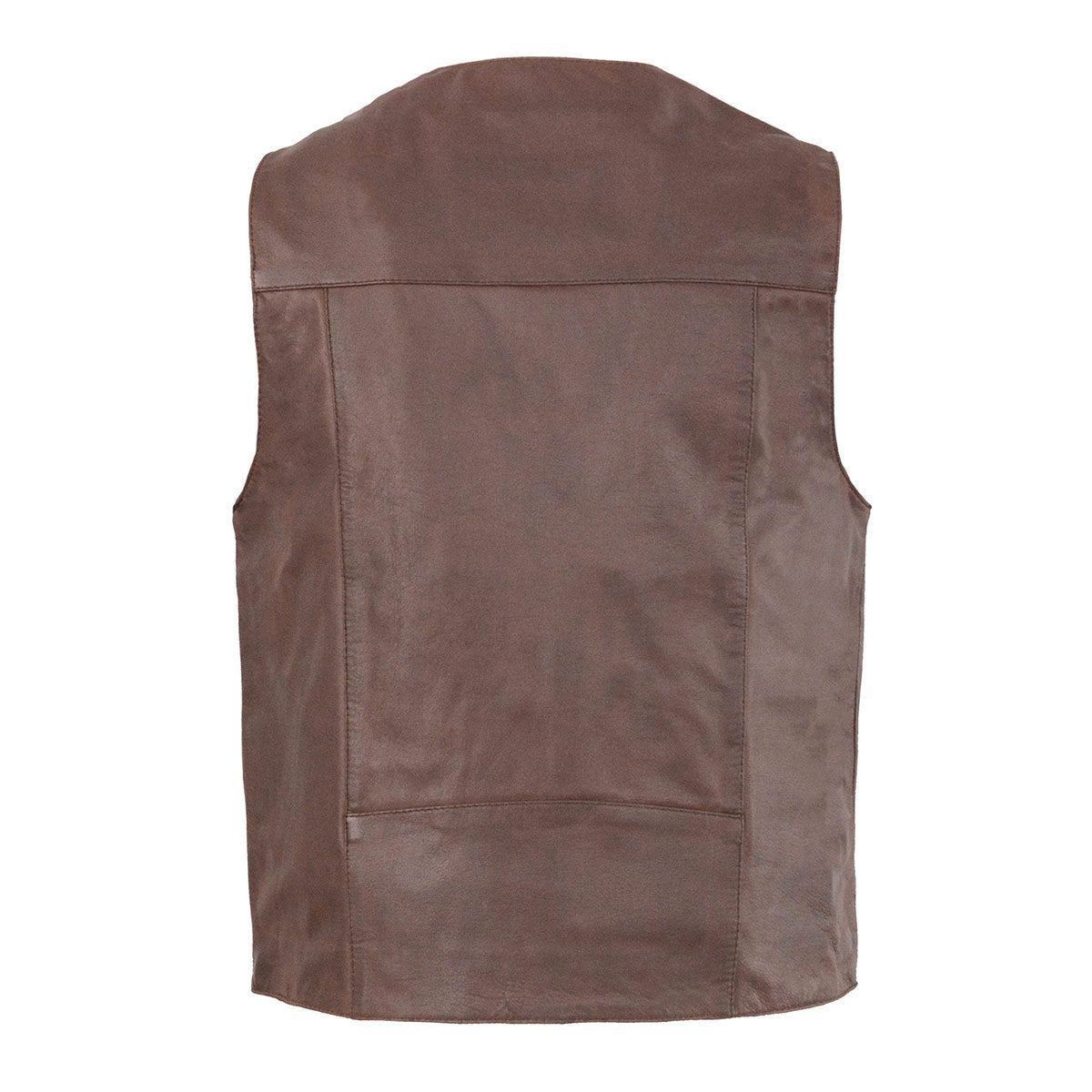 LKM3702 Men's Leather V-Neck Western Style Motorcycle Rider Vest w/Classic Buffalo Snaps Closure