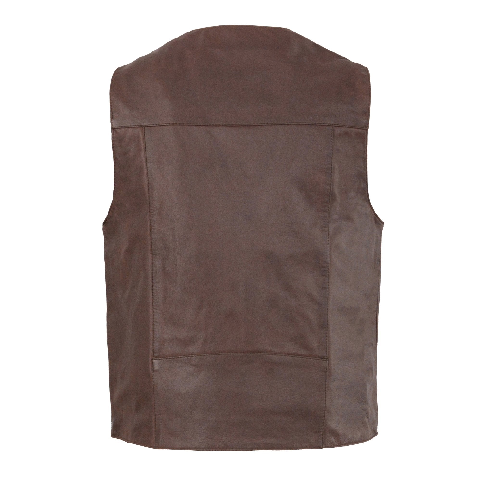 LKM3702 Men's Leather V-Neck Western Style Motorcycle Rider Vest w/Classic Buffalo Snaps Closure