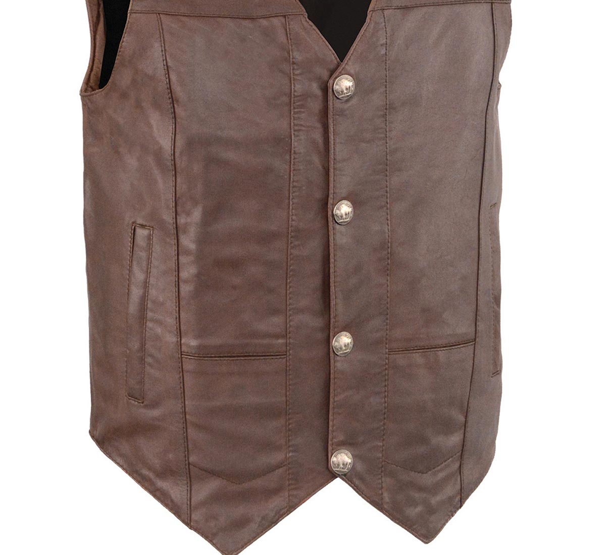 LKM3702 Men's Leather V-Neck Western Style Motorcycle Rider Vest w/Classic Buffalo Snaps Closure