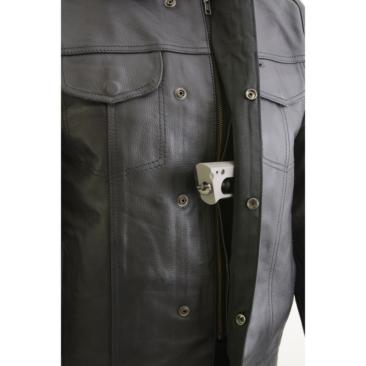 LKM3714 Men's Black Club Style '2 in 1' Zipper Leather Vest with Removable Full Sleeve Hoodie
