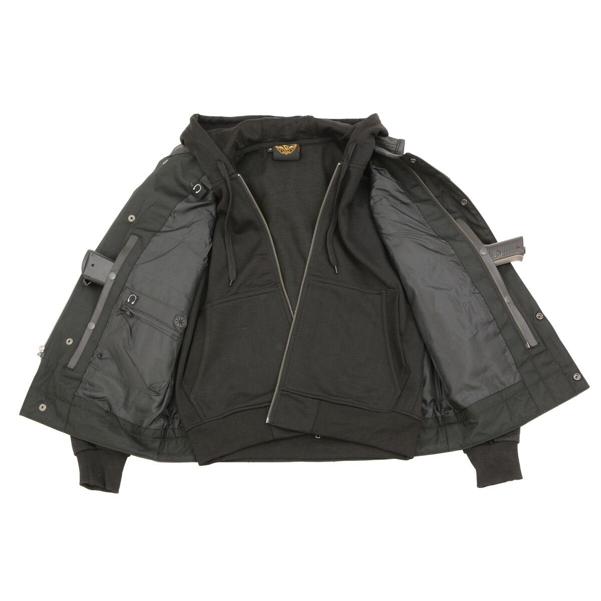 LKM3714 Men's Black Club Style '2 in 1' Zipper Leather Vest with Removable Full Sleeve Hoodie