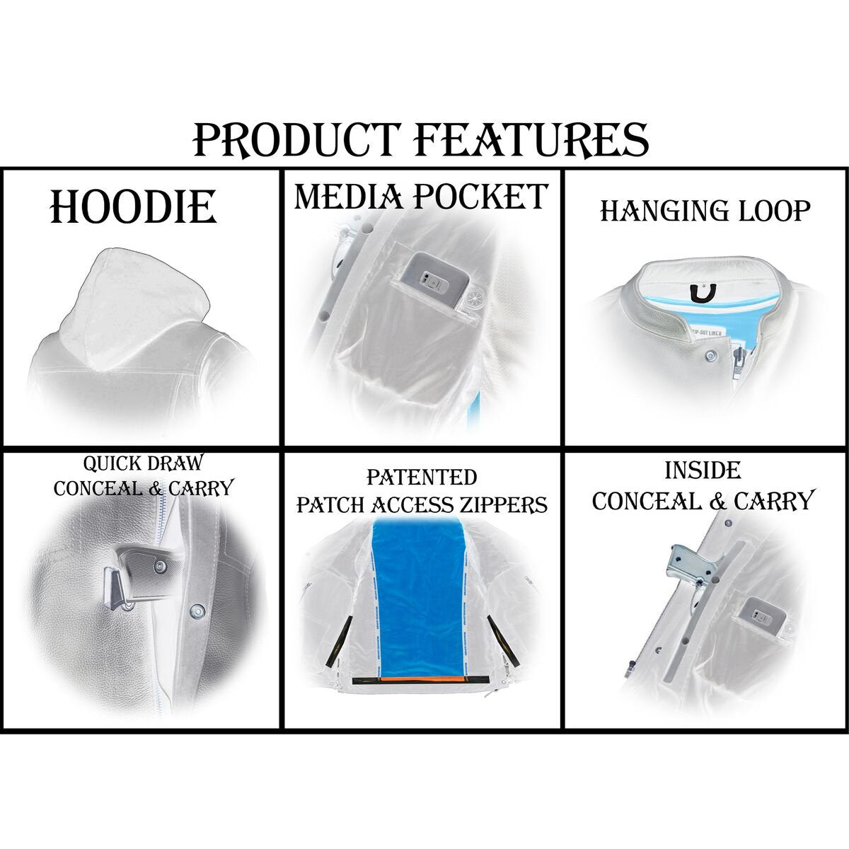 LKM3714 Men's Black Club Style '2 in 1' Zipper Leather Vest with Removable Full Sleeve Hoodie