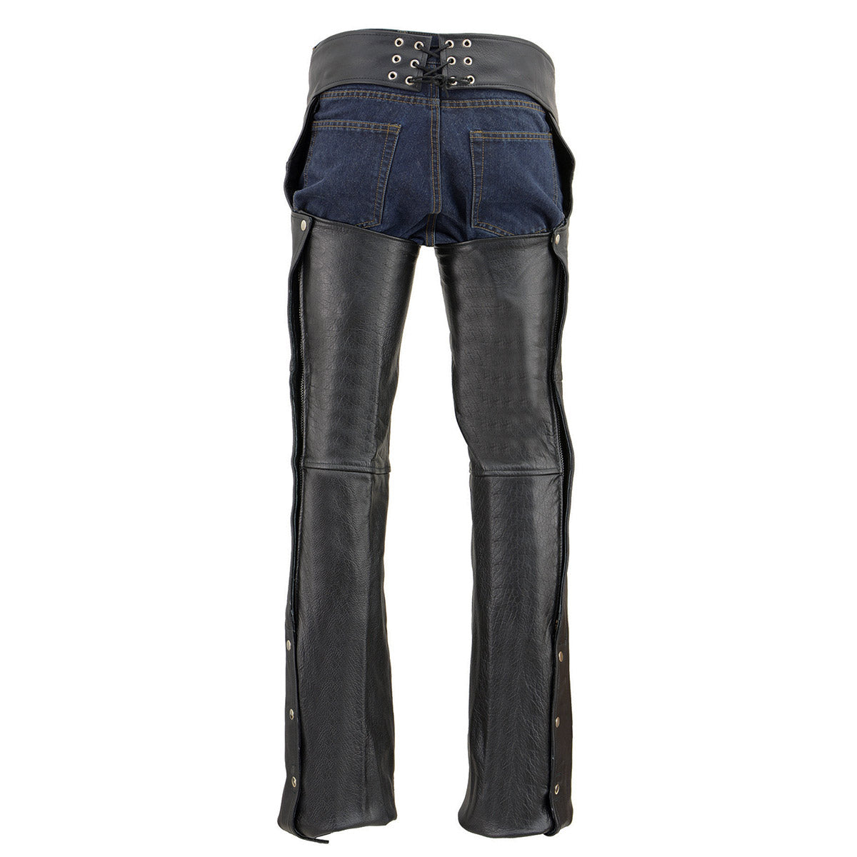 Chaps for Men's Black Premium Leather- Classic Jean Style Pockets Motorcycle Riders Chap- LKM5781