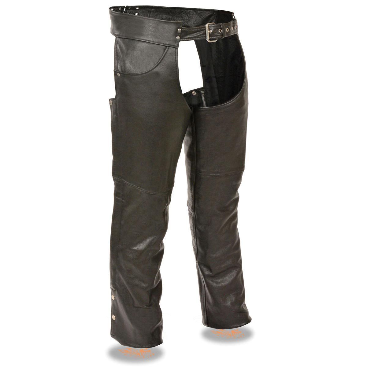 Chaps for Men's Black Premium Leather- Classic Jean Style Pockets Motorcycle Riders Chap- LKM5781