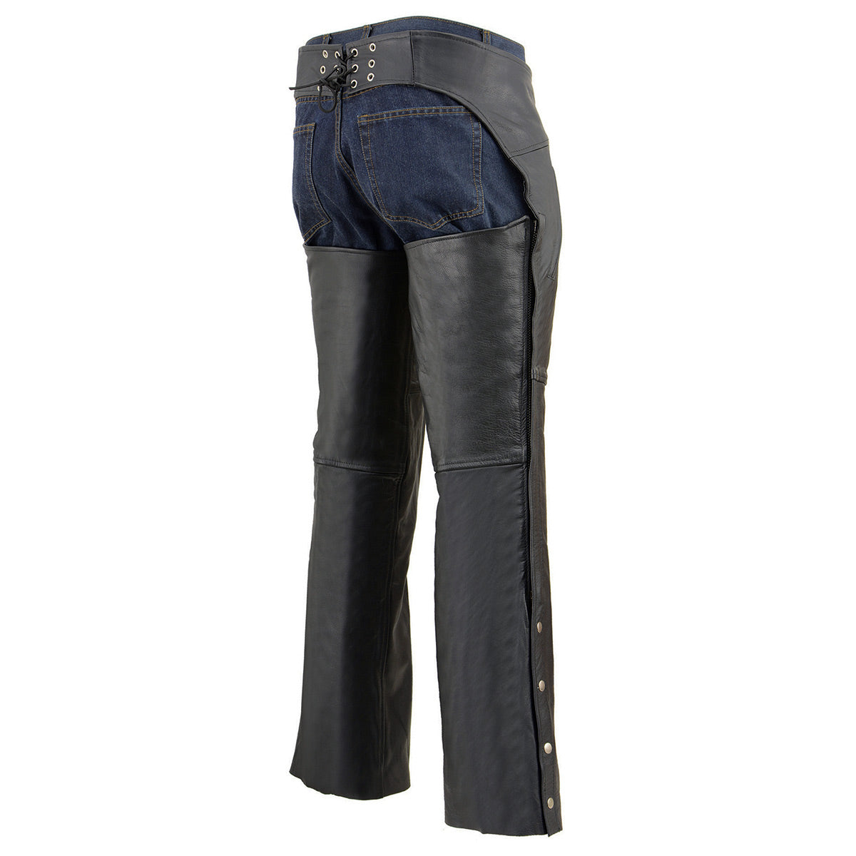 Chaps for Men's Black Leather Dual Side Thigh Zipper Close Pockets Motorcycle Rider Chap- LKM5782
