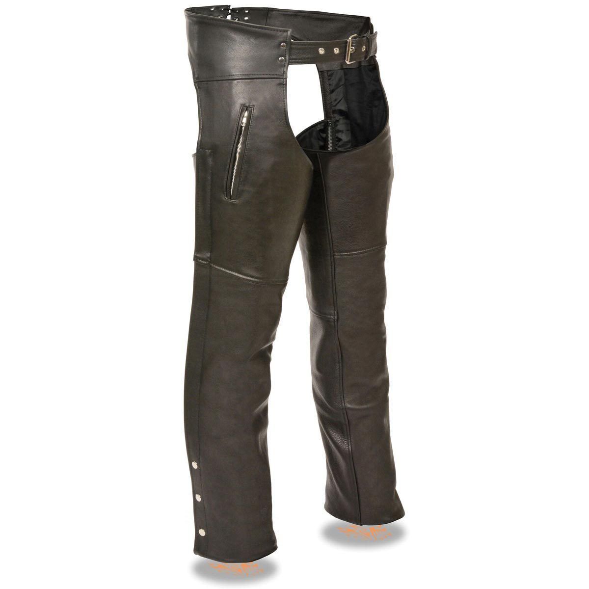 Chaps for Men's Black Leather Dual Side Thigh Zipper Close Pockets Motorcycle Rider Chap- LKM5782
