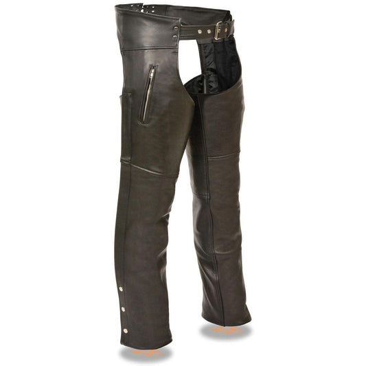 Chaps for Men's Black Leather Dual Side Thigh Zipper Close Pockets Motorcycle Rider Chap- LKM5782