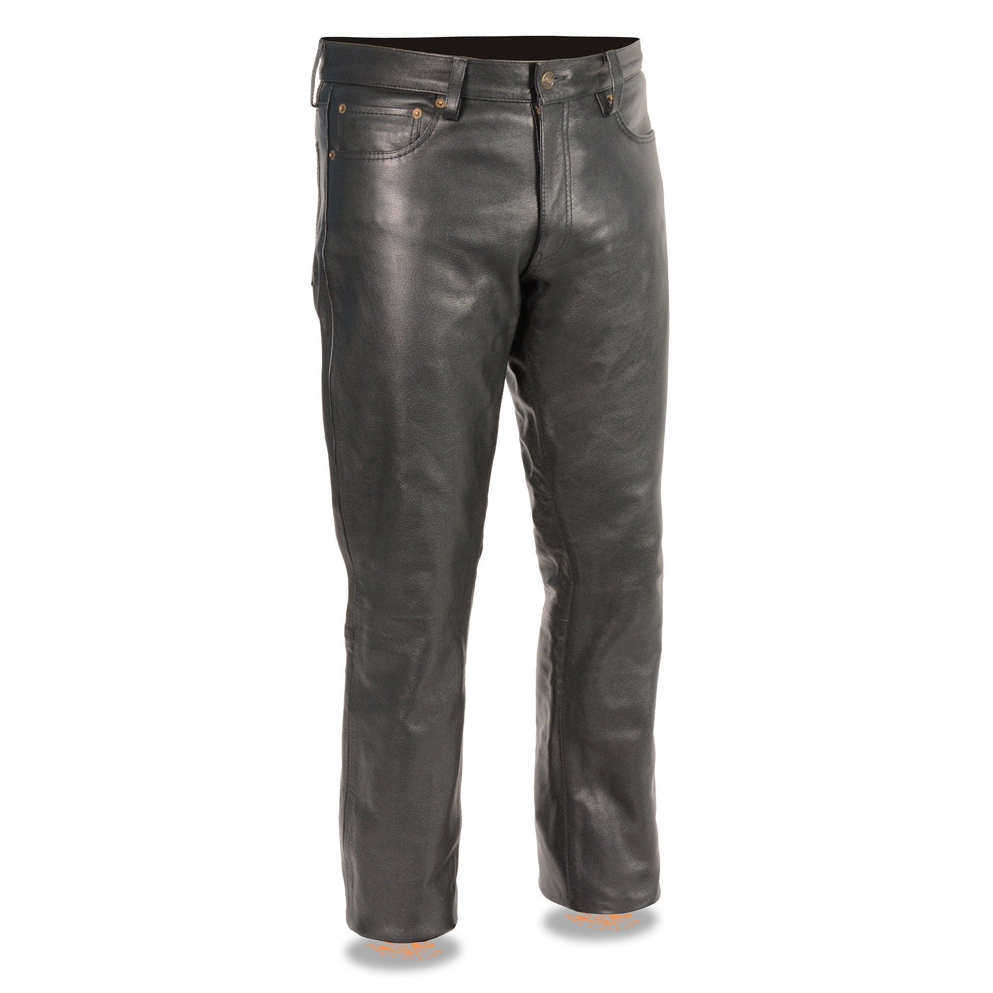 | Classic Fit 5 Pocket Leather Pants for Men - Premium Leather Motorcycle Riding Pants - LKM5790