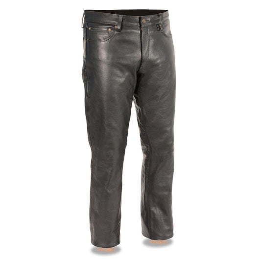 | Classic Fit 5 Pocket Leather Pants for Men - Premium Leather Motorcycle Riding Pants - LKM5790