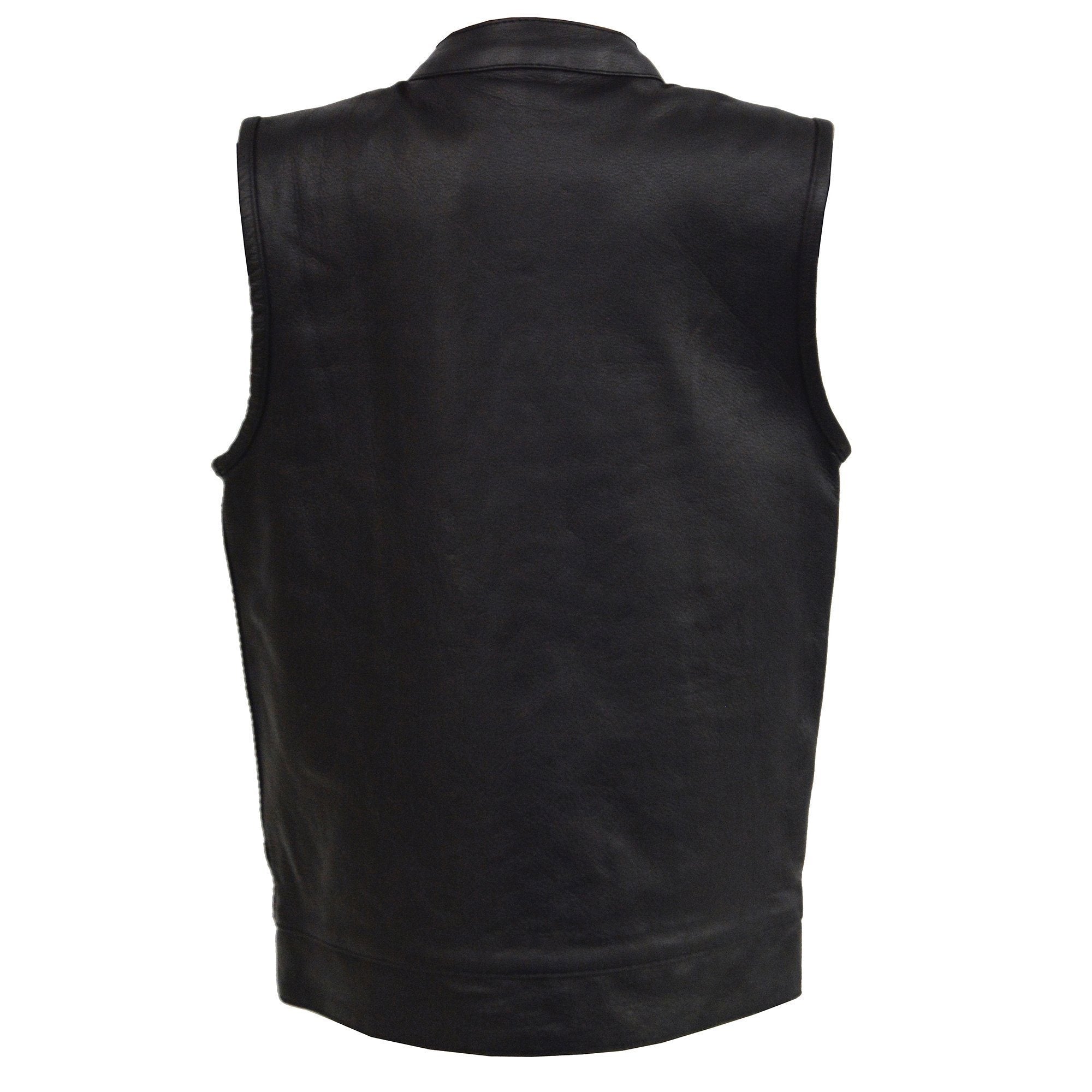 LKY3850 Youth Size Black Leather Open Neck Club Style Motorcycle Riders Vest