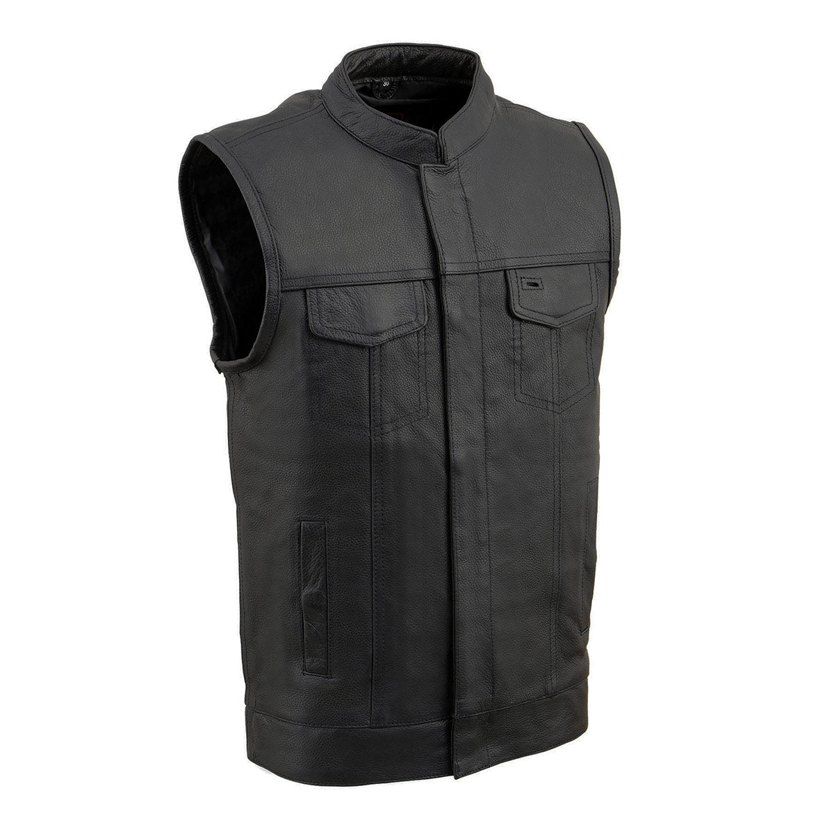 LKY3850 Youth Size Black Leather Open Neck Club Style Motorcycle Riders Vest