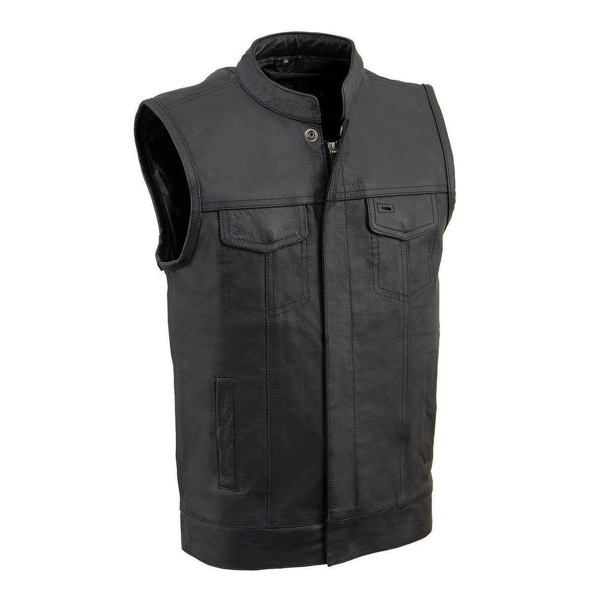 LKY3850 Youth Size Black Leather Open Neck Club Style Motorcycle Riders Vest