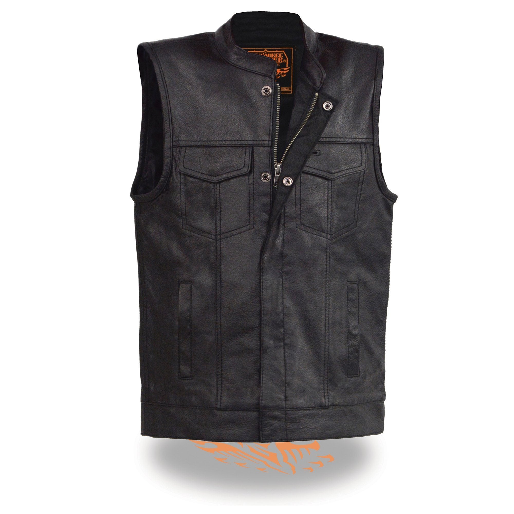LKY3850 Youth Size Black Leather Open Neck Club Style Motorcycle Riders Vest
