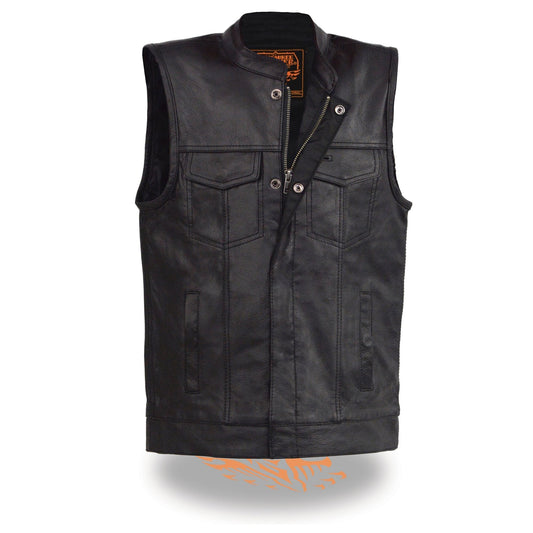 LKY3850 Youth Size Black Leather Open Neck Club Style Motorcycle Riders Vest