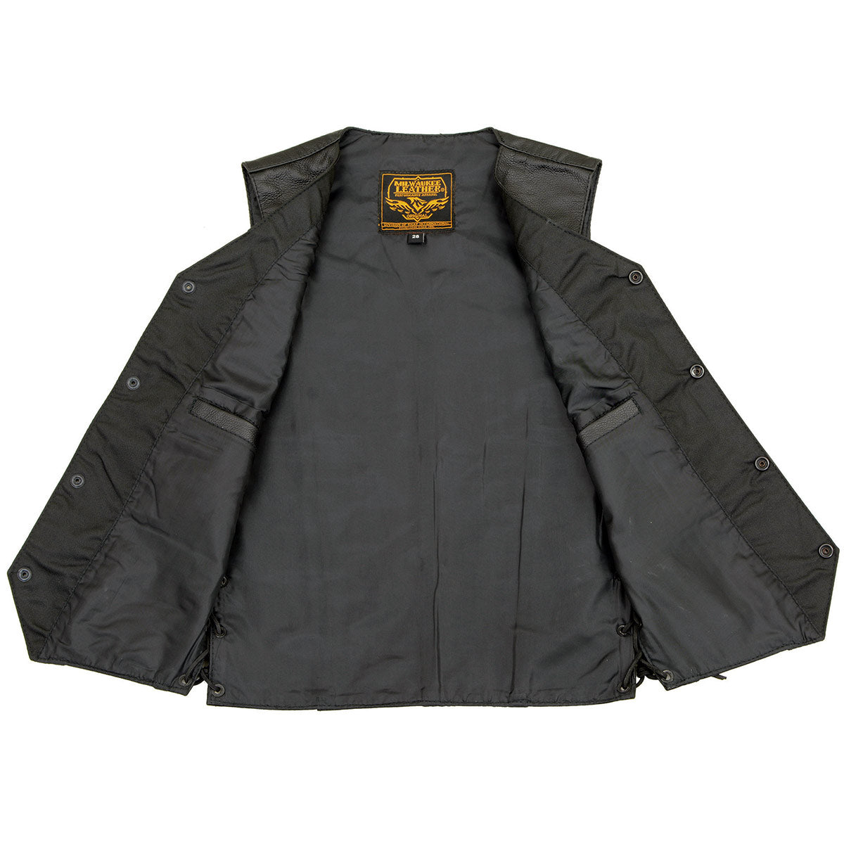 LKY3860 Youth Size Black Leather Motorcycle Riders Vest w/ Side Lace