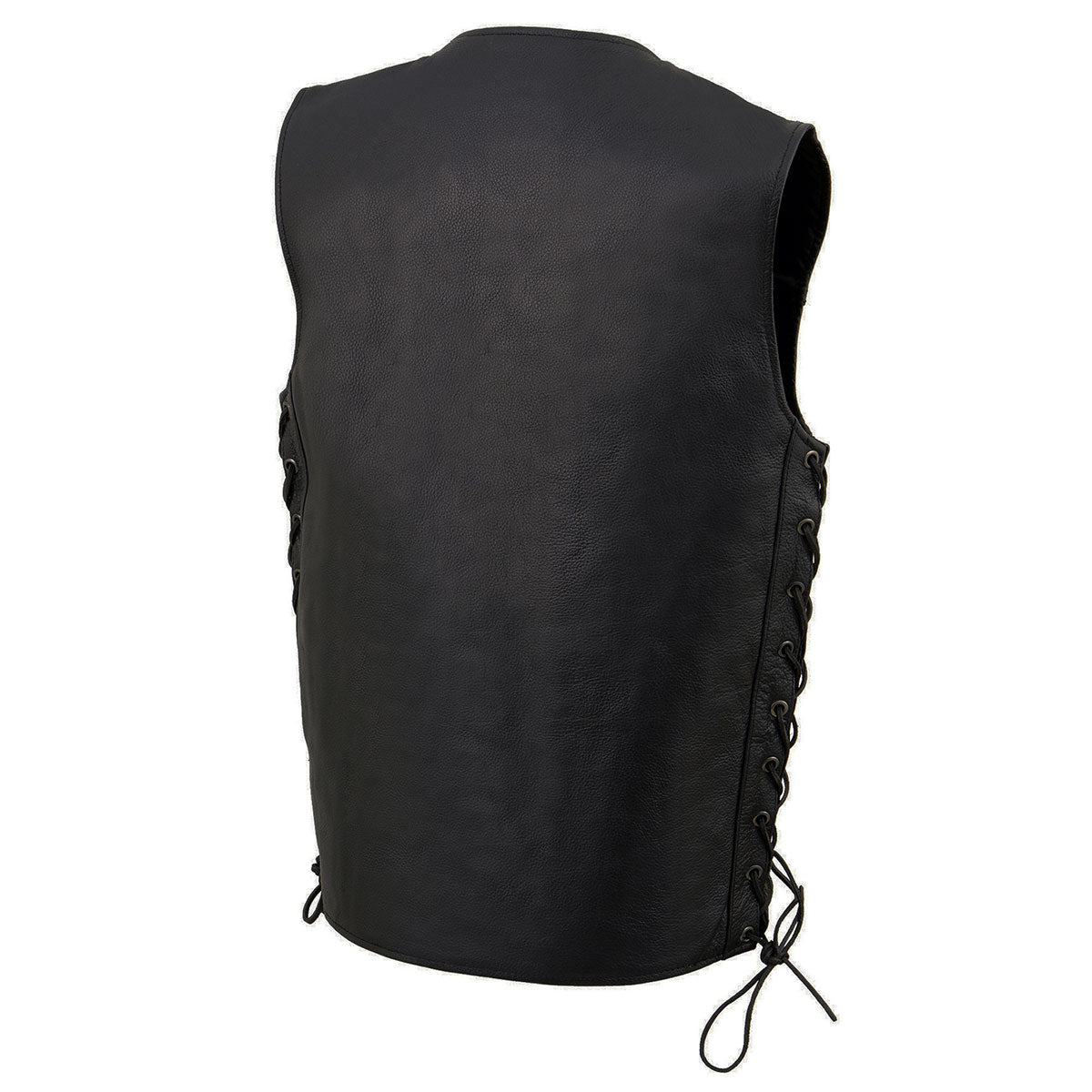 LKY3870 Youth Size Black Leather Biker Style Vest with Snap Front and Side Laces