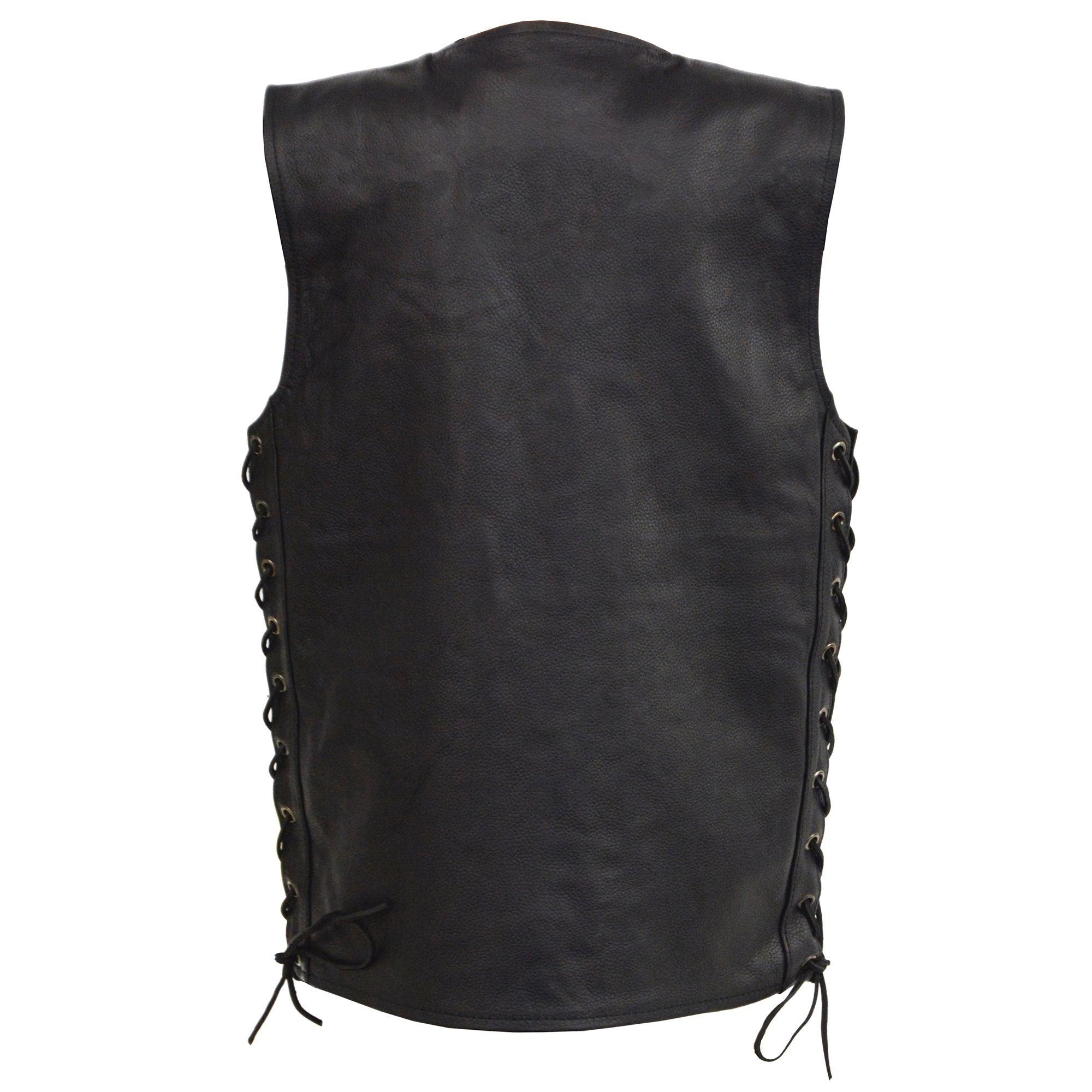 LKY3870 Youth Size Black Leather Biker Style Vest with Snap Front and Side Laces
