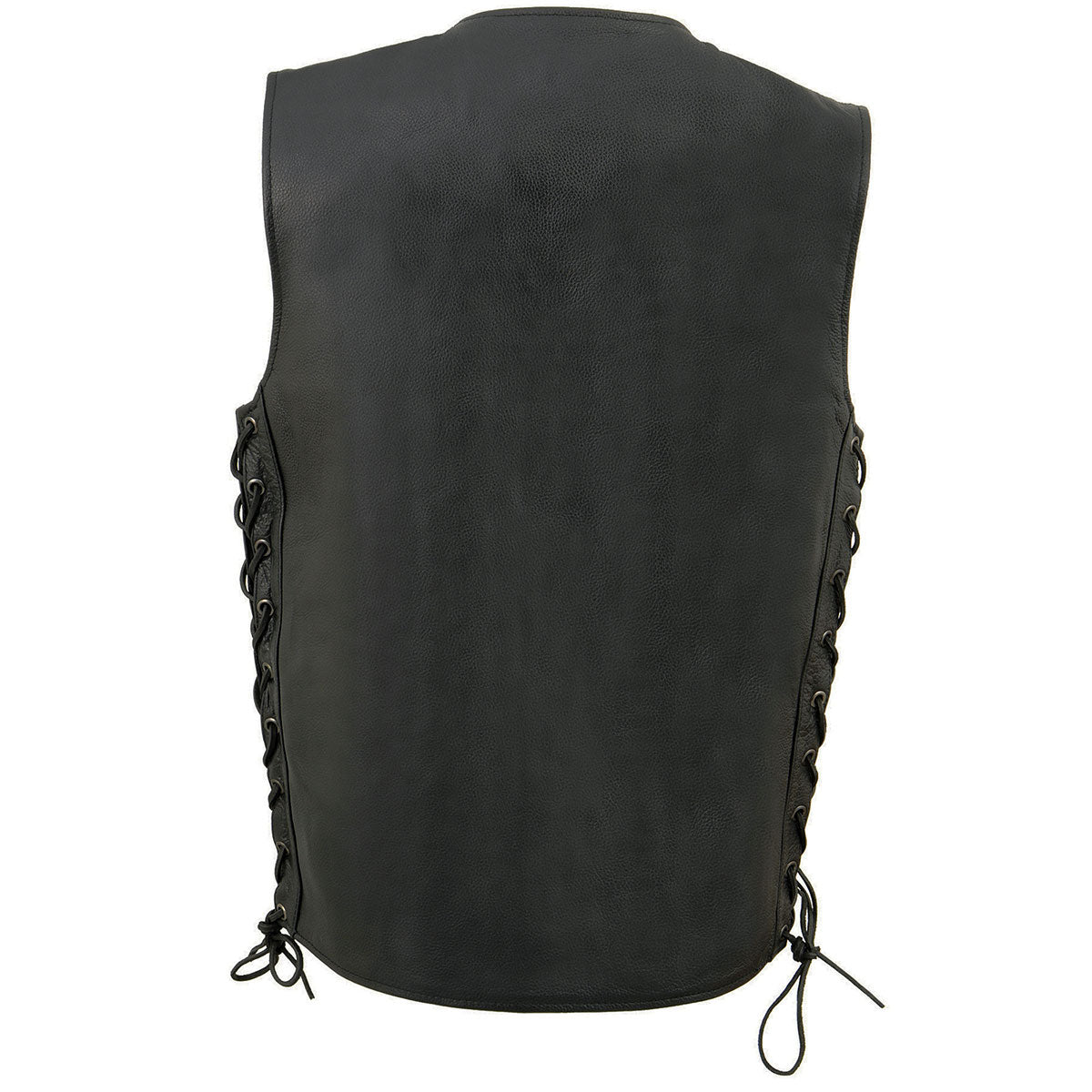 LKY3870 Youth Size Black Leather Biker Style Vest with Snap Front and Side Laces