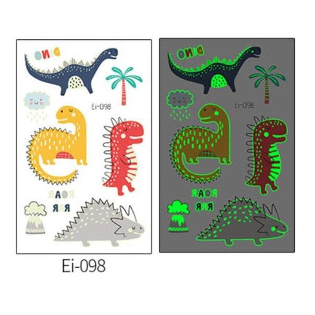 Luminous Tattoo Stickers Temporary Animal Tattoos Glow Paste on Face Arm Leg Fluorescent Waterproof Fake Tattoo For Kids Girls