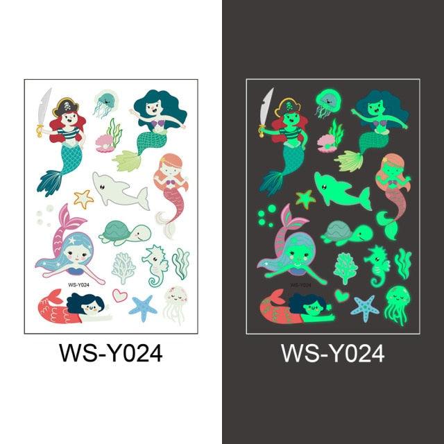 Luminous Tattoo Stickers Temporary Animal Tattoos Glow Paste on Face Arm Leg Fluorescent Waterproof Fake Tattoo For Kids Girls