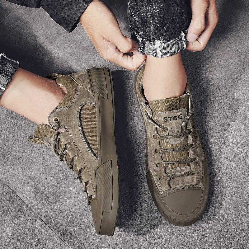 Luxury Leather Men's Sneakers Lace Up Mens Casual Outdoor Canvas Shoes Handmade Fashion Walking Sneakers Comfortable Modern Design Sneakers For Man