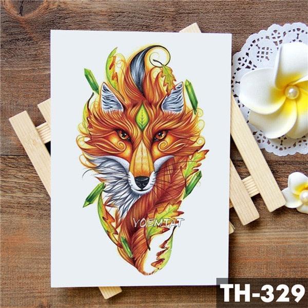 Luxury Waterproof Wolf Fox Temporary Watercolor Tattoo Sticker Modern 3D Animals Tattoos