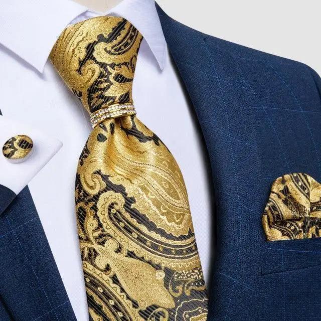 Luxury Wedding High Quality Solid Color Floral Tie For Men Fashion Silk Necktie Cufflink Silk Tie Set For Men